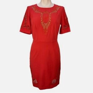 Robert Graham Amadea Lace Cocktail Mini Dress Size 4 Coral Embroidery EUC